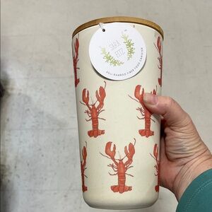 Sara Fitz Cream Tumbler with Coral-Red Lobster Print